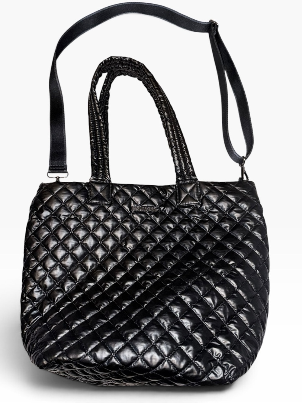 Quilted Black Women’s Tote with Adjustable Shoulder Strap